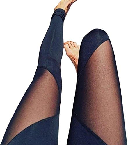 Hmeng Women Yoga Pants Outdoor Sports Trousers Athletic Gym Fitness Mesh Elastic Joggers Leggings Pants (L, Black)