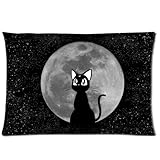 Generic Custom Cartoon Sailor Moon Cat Round Moon Black Sky Space Star Printed Zippered Pillowcase Cushion Cover 20*30(Twin Sides)