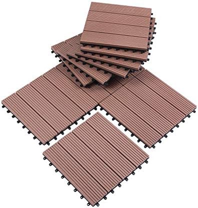 GOLDEN MOON Deck Tiles Interlocking Wood-Plastic Composites Patio Pavers 1x1FT 10 Pack Coffee