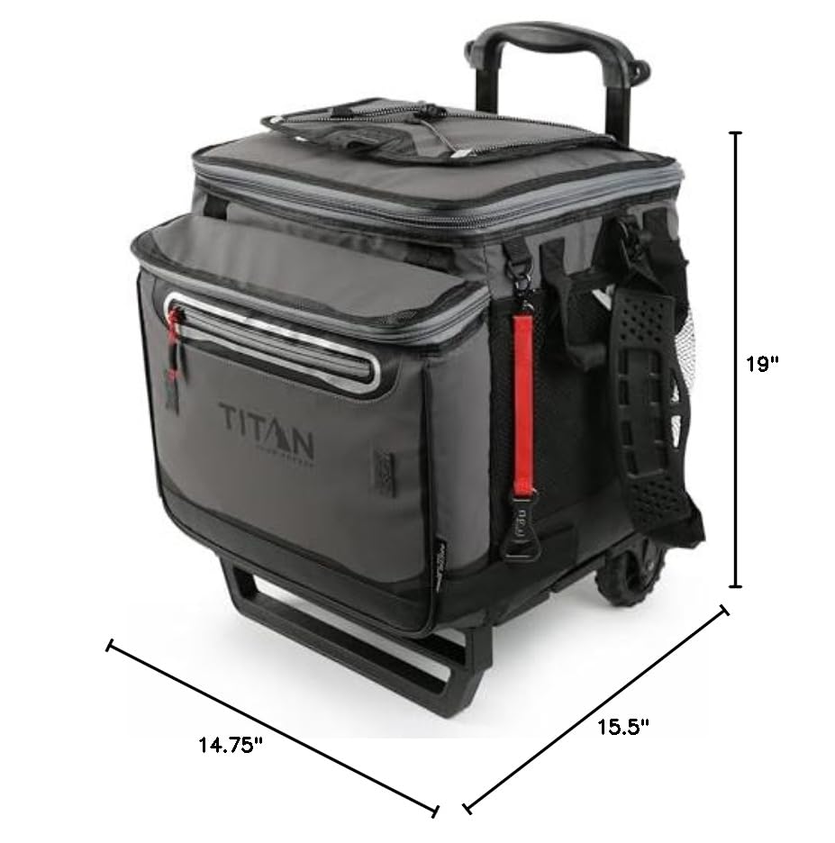 Titan Deep Freeze 60 (50+10) Can Wheeled Cooler - Collapsible Rolling Cooler with Wheels and All-Terrain Cart