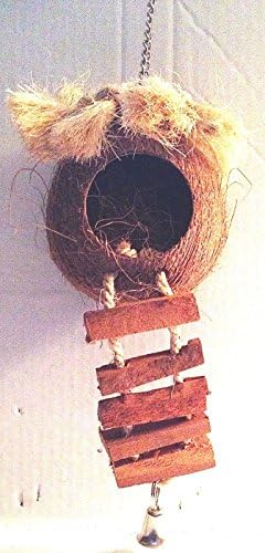 SUGAR GLIDER/SM. ANIMAL/BIRD REAL COCONUT/WOOD LADDER HUT CAGE ACCESSORY