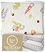 Forest Gnomes Deluxe Flannel Fitted Crib Sheet - Forest Gnomes Scatter Print Cotton Flannel, Green, Blue, Red and White, Fully Elasticized, 10 in Deep Pockets, Fits Standard Crib Mattress 28 in x 52 in