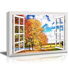 Canvas Wall Art - Window Peering into a Lake with Trees in The Autumn - Giclee Print Gallery Wrap Modern Home Art Ready to Hang - 12x18 inches