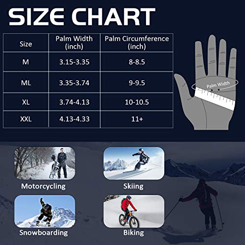 Motorcycle Gloves Winter Touchscreen Waterproof Cold Weather Gloves L - Thumbnail 2