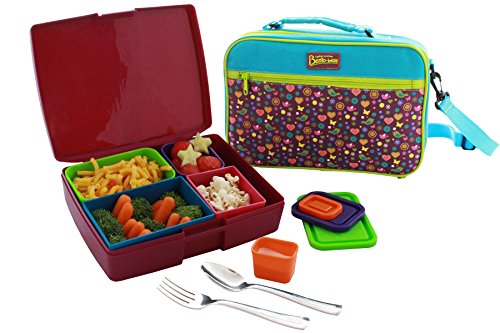 Lunch Box Combo - Includes Bento Box, Sleeve with Handle, Ice Pack and Utensils - Perfect for School and Travel (Love Birds)