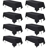 8 Pack Black Tablecloth 60 x 102 Inch Polyester Table Cloth for 6 Foot Rectangle Tables, Wrinkle Resistant Washable Decorative Fabric Table Covers for Wedding Party Banquet Buffet and Camping