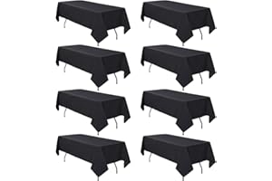 RESTFULGLOW 8 Pack Black Tablecloth 60 x 102 Inch Polyester Table Cloth for 6 Foot Rectangle Tables, Wrinkle Resistant Washable Decorative Fabric Table Covers for Wedding Party Banquet Buffet and Camping