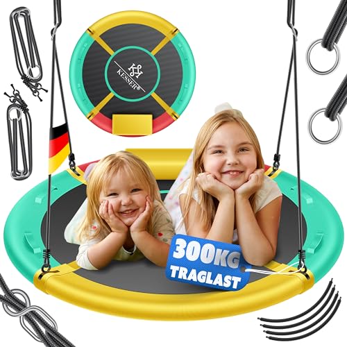 KESSER® Nestschaukel Tellerschaukel Hängeschaukel Rundschaukel Ø 100cm Schaukel bis 300kg belastbar mit Kissen & 4 Griffen verstellbar Kinderschaukel Indoor & O