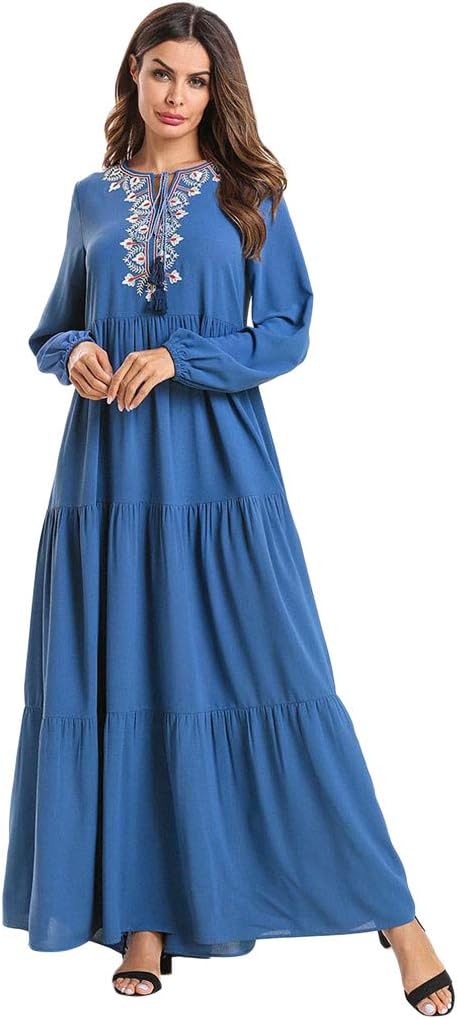 Muslim Embroidery Robe Women Long Dress Abaya Islamic Dubai Kaftan Ramadan