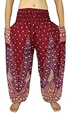 Lovely Creations Women's Yoga Pants Boho Hippie Plus Size Jumbo Pants Smocked Waist 26-54 Inches (AG Dark red)