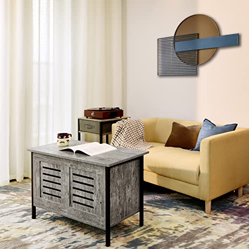 LEYAOYAO Storage Chest, Grey Toy Box with Safety Hinge, FlipTop Wooden