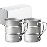 TANZOIJI Vintage Coffee Mugs Stainless Steel Mug with Handle Camping Coffee Mugs Outdoor Hiking Cup Lightweight Camping Gear for Men Backpacking Mug, Set of 2-Silver (16.9oz/500ml)