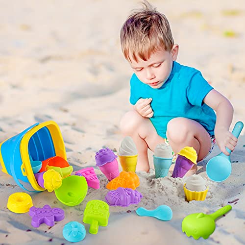 Shindel 25PCS Kids Beach Sand Toys Set, Sand Tools with Bucket Pinwheel Shovels Ice Cream Mold Set, Kids Outdoor Toys