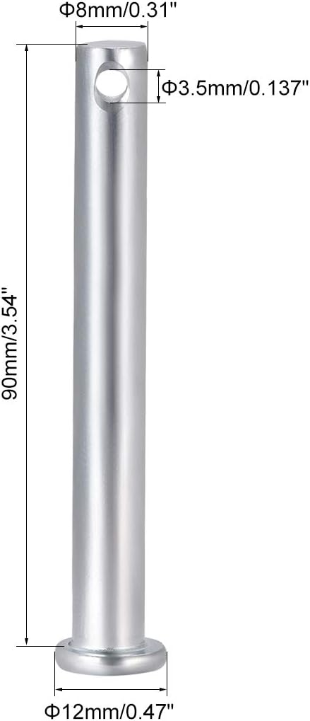 sourcing map Single Hole Clevis Pins,8mm x 90mm Flat Head Zinc-Plating Steel 10 Pcs, Silver - Image 3