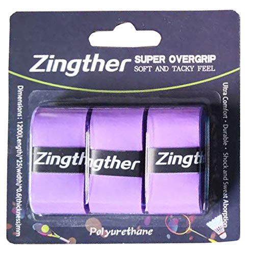 Zingther Premium Super Tacky Tennis Racket Grip Tape Supreme Self-Adhesive Racquetball Overgrip for Badminton Racquet, Squash Raquet and Pickleball Paddle - Top Grade Tackiness Feel (3 Grips,Purple)