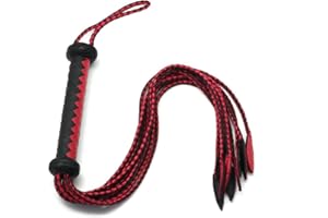 Tryolove Genuine Leather 9-Tail Whip Collection - Hand-Braided Equestrian & Role Play Whips in Multiple Styles (Red/Black, All Black, Black/Gold)