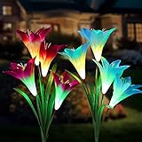 TVIRD Outdoor Solar Garden Stake Lights,Solar Garden Lily Lights,2 Sets Solar Flowers with 8 flowers,Multi-colors Changing LED Decorative Lights suit for Garden,Patio, Backyard(Purple and Blue)