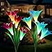 Tvird Outdoor Solar Garden Stake Lights,Solar Garden Lily Lights,2 Sets Solar Flowers with 8 Flowers,Multi-Colors Changing LED Decorative Lights Suit for Garden,Patio, Backyard(Purple and Blue)