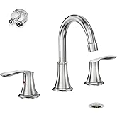 Phiestina Widespread 8 Inch 3 Holes Brushed Nickel Bathroom Faucet，Two Handles Stainless Steel Bathroom Sink Faucet with Metal Pop-Up Drain and Water Supply Lines, WFTY36-BN