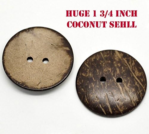 Awesome Large Coconut Shell Buttons (15 pcs) with Beautiful Natural Coconut Designs 44mm (1 3/4 Inch) Includes Exclusive Shizaru Designs Gift Bag