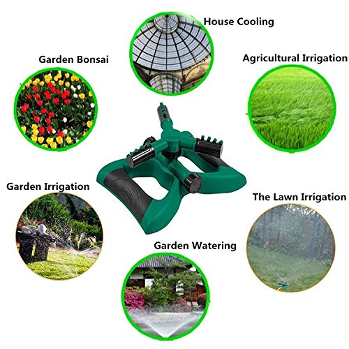 MAXZONE Garden Sprinkler - Automatic 360 Rotating Adjustable Lawn Sprinkler with a Large Area of Coverage/Leak Free Durable 3 Arm Sprayers, Gardening Watering System