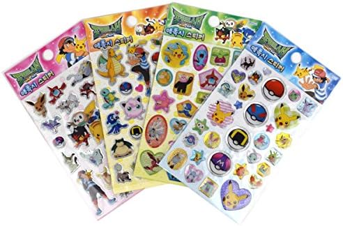 Poketmonster Sun & Moon Epoxy Sticker Sheets (4 pack) for Kids Decor Sticker