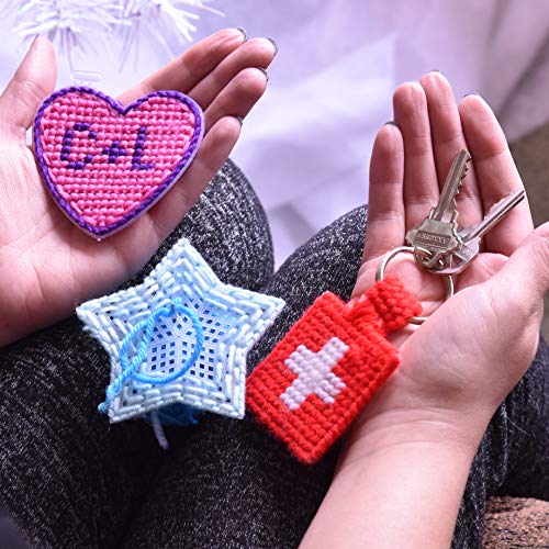 32 Piece Needlepoint Canvas Kit - 3" Plastic Canvas (10 Each of Heart, Star and Square) with 2 Plastic Canvas Needlepoint Needles