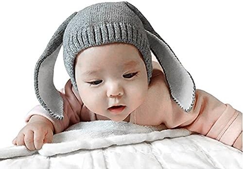 Amor Present Baby Knit Rabbit Hat, Gray Ear Wool Cap Knit Rabbit Hat with Ears Toddler Beanie Hat Christmas Gift Present