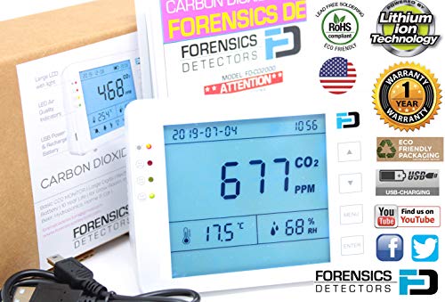 Basic CO2 Meter by Forensics | USB Power & Battery | 10 Year Life | Air Quality CO2 Monitor | Large Digits | New 2020 Design | for Grow Room, Incubator, Beer, Hydroponics, Home and Car |