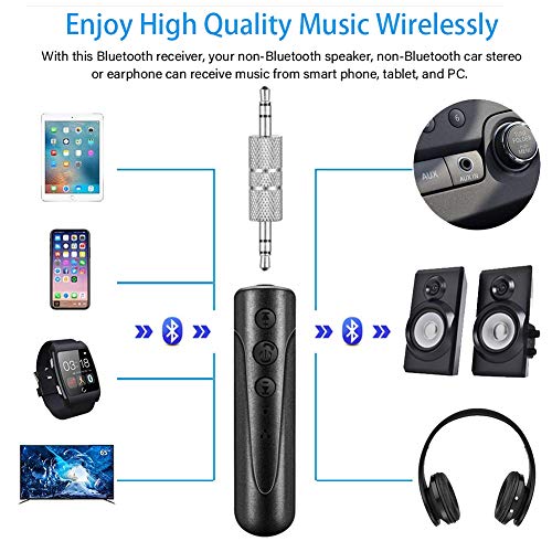Bluetooth Receiver V4.2, Portable Wireless Bluetooth Car Aux Adapter & Hands-Free Car Kits Audio Bluetooth Receiver for Speakers, Earphone, Car, Home Stereo Music Streaming Sound System 3.5 mm (Black)