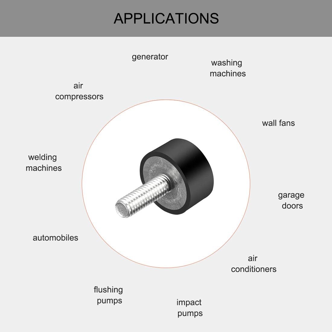 sourcing map M6 Thread Rubber Mounts,Vibration Isolators,Cylindrical Shock Absorber with Studs 20 x 10mm 4pcs - Image 5