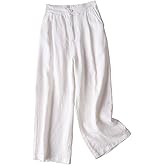 Aeneontrue Women's 100% Linen Wide Leg Pants Summer Casual Cropped Palazzo Beach Pants Outfits 2025 Trendy