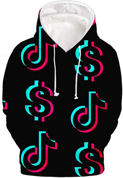 Men Women Hoodie TIK Tok Long Sleeve Drawstring 3D Printed Hoodie XXS