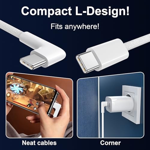 USB C auf USB C Kabel [2 Stück 2M], 60W USB C Kabel 90 Grad Winkel Ladekabel USB C Schnellladekabel Nylon USB C Ladekabel für Samsung S24/S23/S22, iPhone 16/15/14 Pro Max