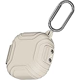 [Secure Lock] Silicone Case for SHOKZ OpenFit Open-Ear True Wireless Bluetooth Headphones Full Body Anti-Scratch Shockproof Protective Cover for SHOKZ OpenFit T910 Earbuds with Keychain (Off White)