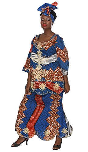 African Planet Women's Sunday Outfit Drawstring Skirt matching Top Headwrap