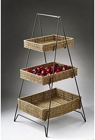 Three-Tier Seagrass Serving Trays with Collapsible Tiered Stand