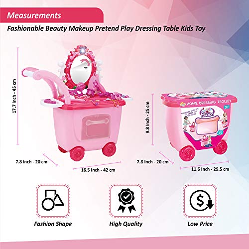 Buddynbuddies 3 in 1 Pretend Makeup & Salon Trolley, 21 PCS Pretend Dress-up Kit for Little Princess Toddler Girl, Glamour Girl Pretend Play Makeup Set for Children 3 Years Old and Up