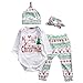 honeys Baby Girl 4pcs Christmas Suit Long Sleeve Romper+Retro Deer Pants+Hat+Headband (0-3months, White)