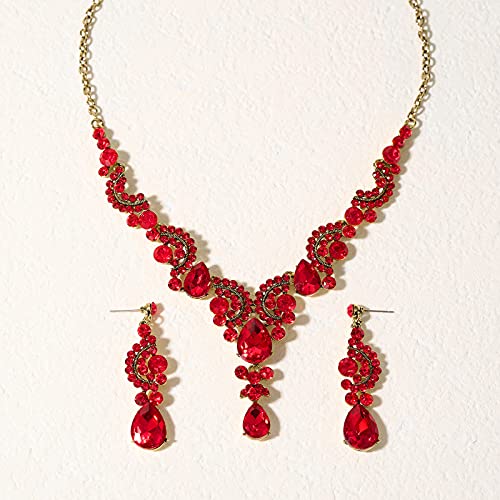 SWEETV Red Tiaras and Crowns for Women, Crystal Bridal Tiara Earrings