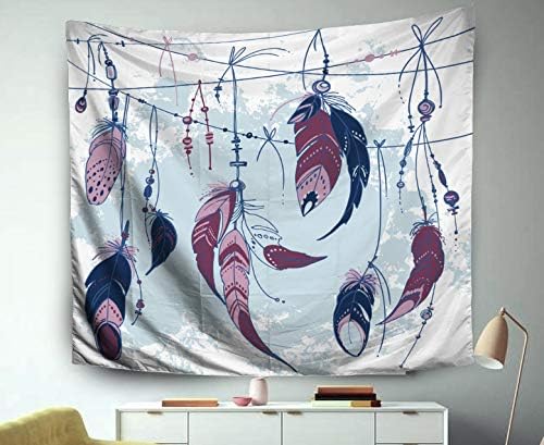Jacrane Tapestry Wall Hanging with 60X50 Inches Set Ornaments Feathers Beads Native American Dream Art Tapestries for Bedroom Living Room Home Decor Wall Hanging Tapestries,White Orange