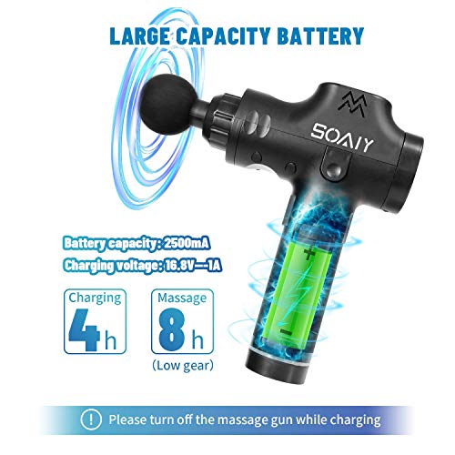 Deep Tissue Percussion Massage Gun - HandHeld Rechargeable Muscle Massager with 6 Heads & 20 Speed Vibration for Athletes Soothe Muscle Pain, Super Quiet Body Massage Gun for Feet, Back, Neck, Arms - Thumbnail 3