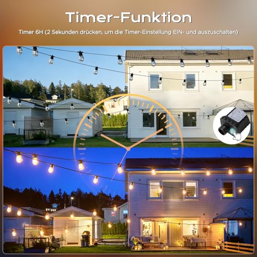 GlobaLink Guinguette String Lights Outdoor and Indoor, 31M 30+2 Energy Saving LED Bulbs Waterproof IP65 String Lights Outdoor Decoration for Summer Garden Patio Party Patio 8 Modes