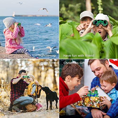 SkyGenius Binoculars for Kids, Mini Binoculars Boys for Bird Watching, Real Optics High Resolution Small Binoculars for Travel Exploring Nature Hiking, for 3-12 Years Old - Green