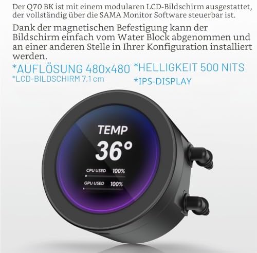 Q70 360 mm leise AIO-CPU-Wasserkühler, 2,8"-IPS, Intel/AMD, Schwarz
