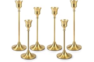 Bochino Candlestick Holders Taper Candle Holders - Gold Candlestick Holder Set of 6 Candle Stick Holders kit Classic Decorative Candle Stick for Christmas, Wedding, Party, Dinner Tables,Home Décor