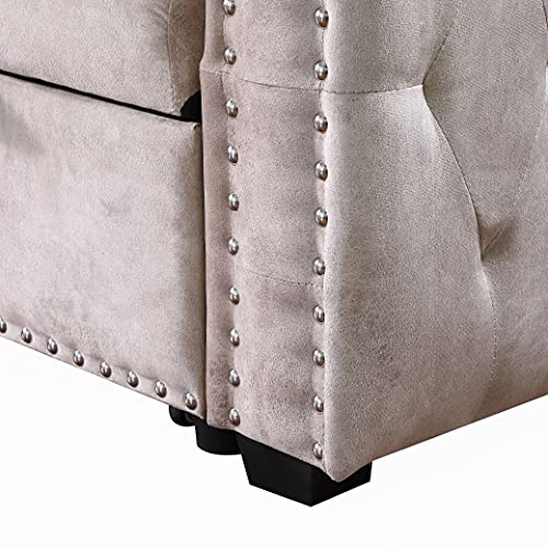 Morden Fort Velvet Reversible Sleeper Sectional Sofa LShape 3 Seat