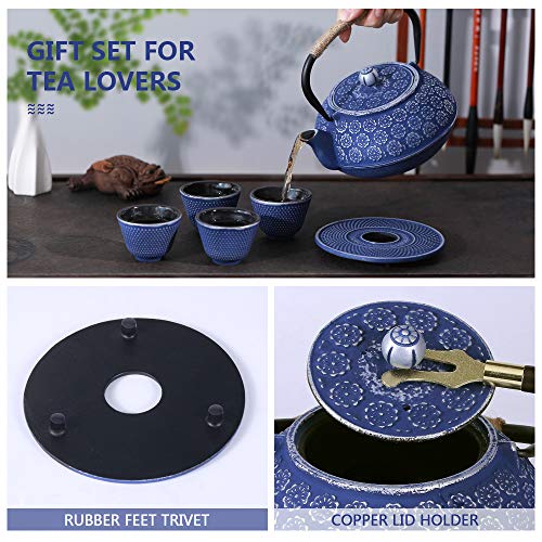 Ufine Blue Floral Cast Iron Teapot Set Japanese Style Tetsubin Tea