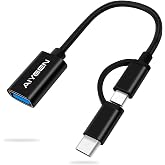 AIYEEN USB-C/Micro to USB Adapter, 2-in-1 USB 3.0, OTG Adapter Cable, Compatible with MacBook Pro, Android, Google, Samsung, and More, Black