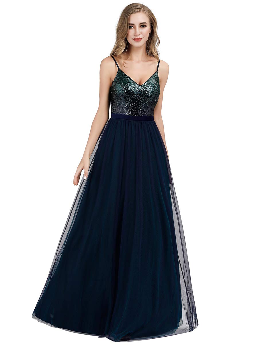 Ever-Pretty Women's Spaghetti Straps V Neck Floor Length Long Prom Dresses with Sequin Bust 07392
